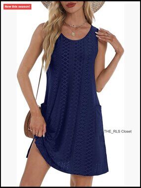 Eyelet Casual Sleeveless Sundress with Pockets